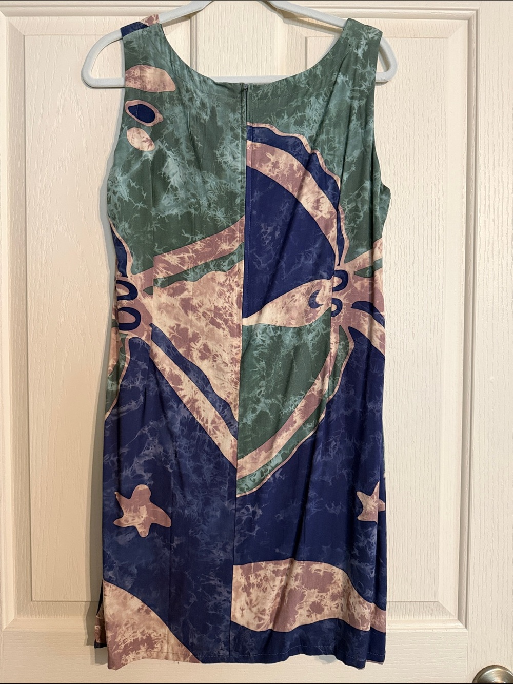NWT! Sleeveless Abstract Print Mini Dress in Blue & Green - Picture 2 of 2